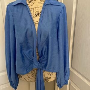 SHEIN curves women’s long sleeve blue blouse with collar size 1XL.